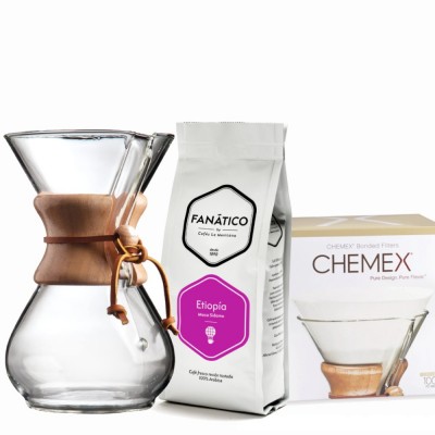 Pack Chemex con Café Etiopía y 100 Filtros Pack Chemex con Café Etiopía y 100 Filtros en Cafés La Mexicana